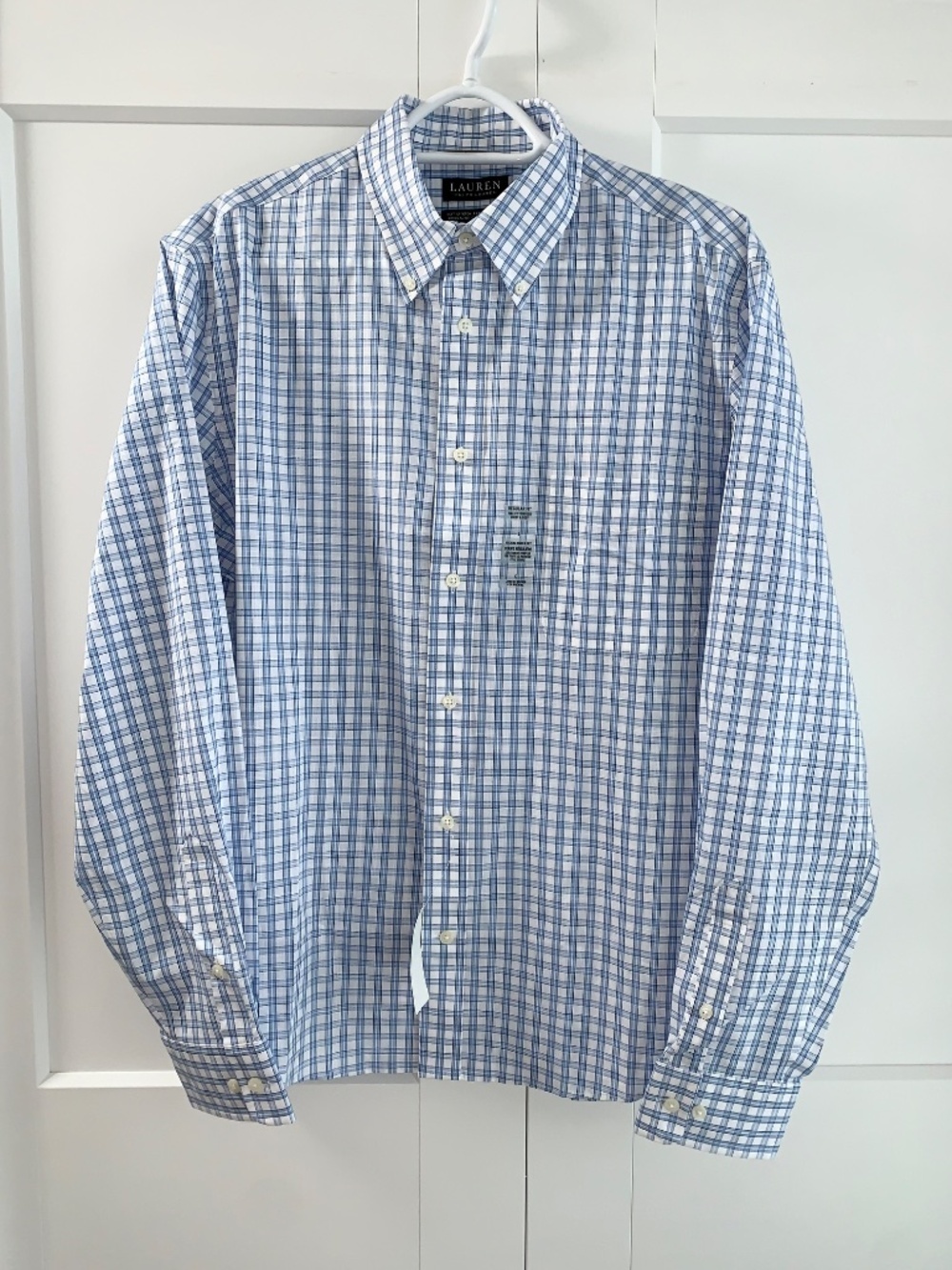 Lauren Ralph Lauren Men’s Light Blue and White Plaid Button-Down Shirt size L